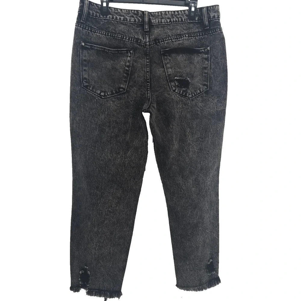 Petra 153 Women's 13/ 30 Acid Washed Black Distressed Destroyed Denim Jeans